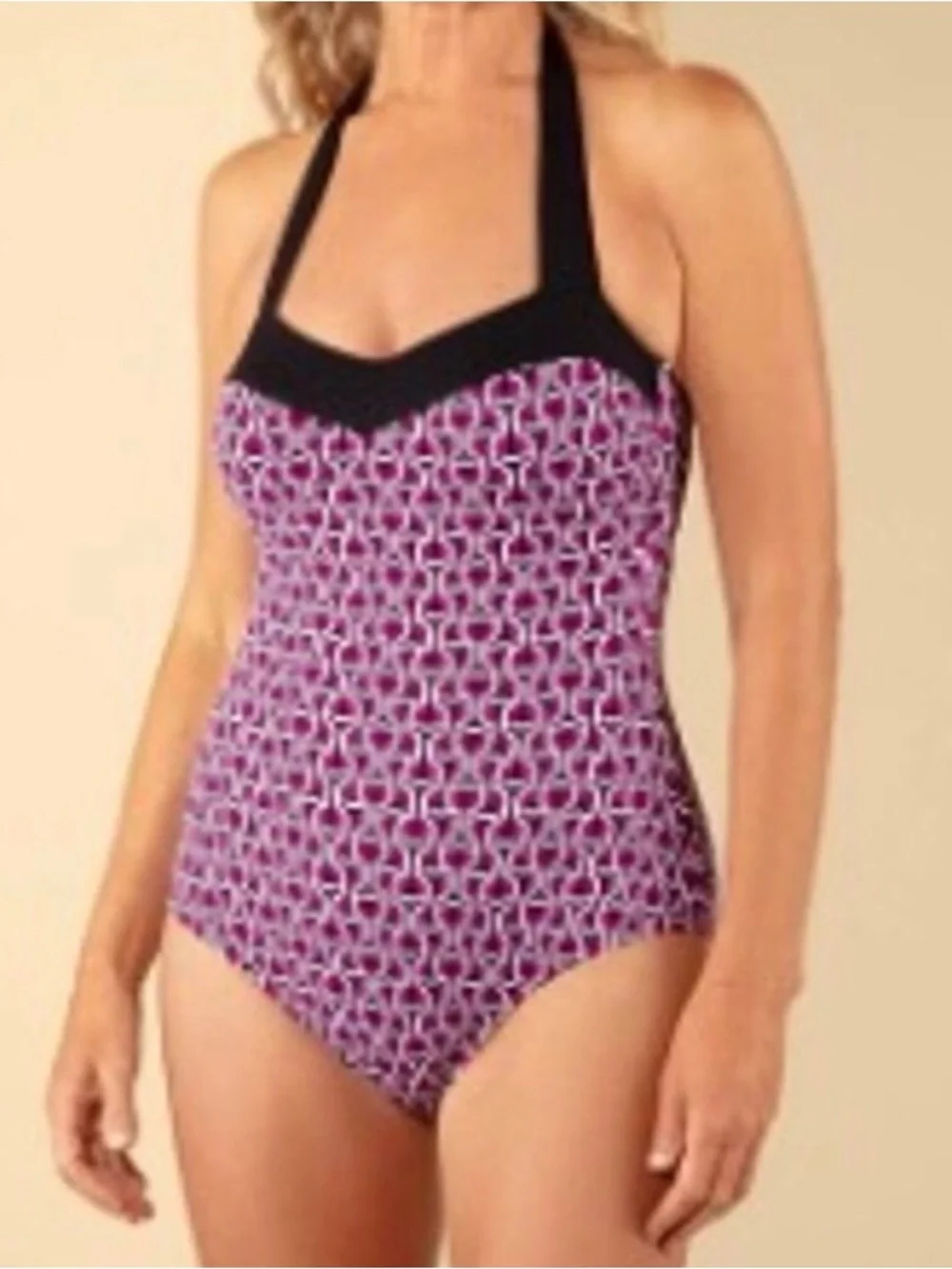 Lands End Geometric Retro One-piece Swimsuit Halter Bathing Suit Women SZ S NWT